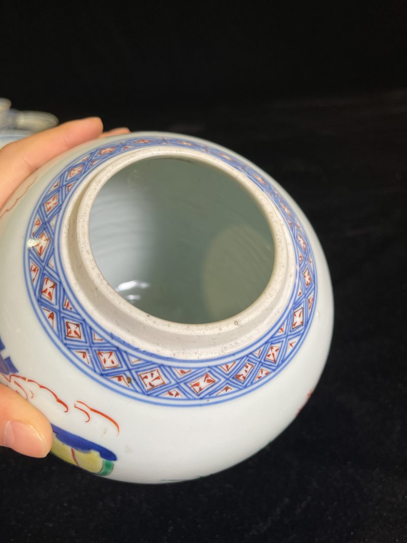清康熙 青花五彩人物诗文罐 - 图4