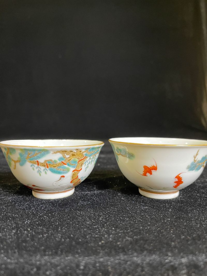 清宣统 粉彩花鸟纹杯一对 - 图2