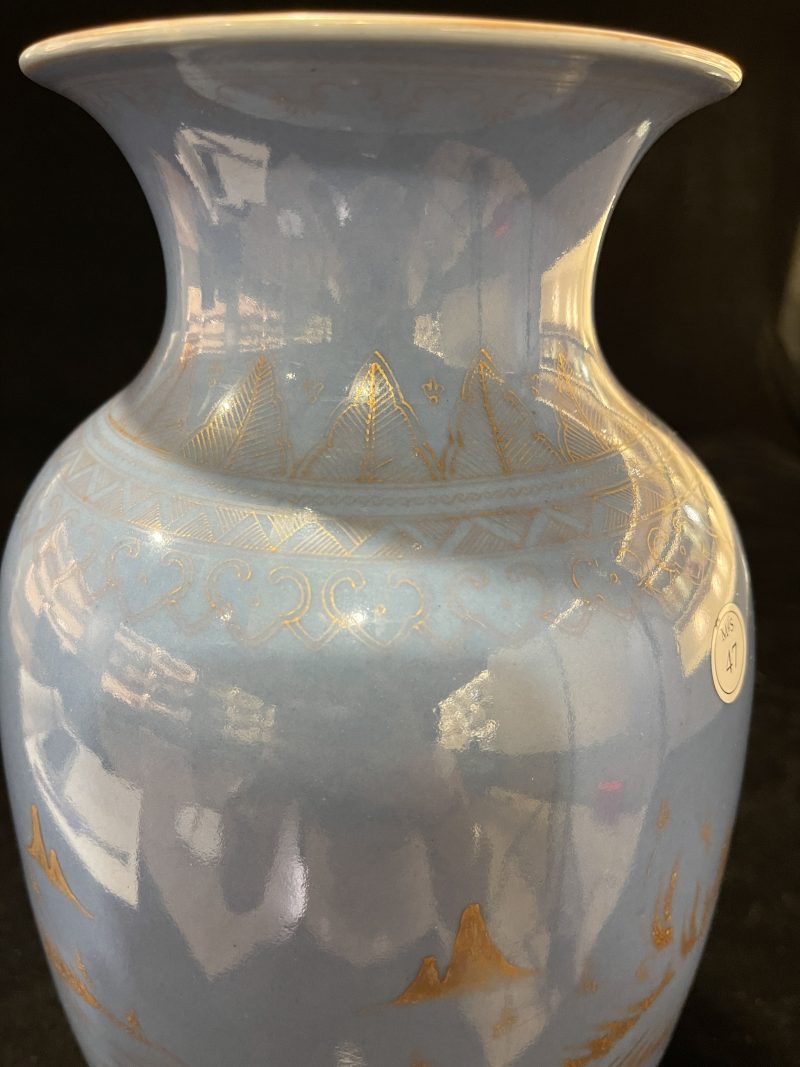 清中期 蓝釉描金山水灯笼瓶 - 图5