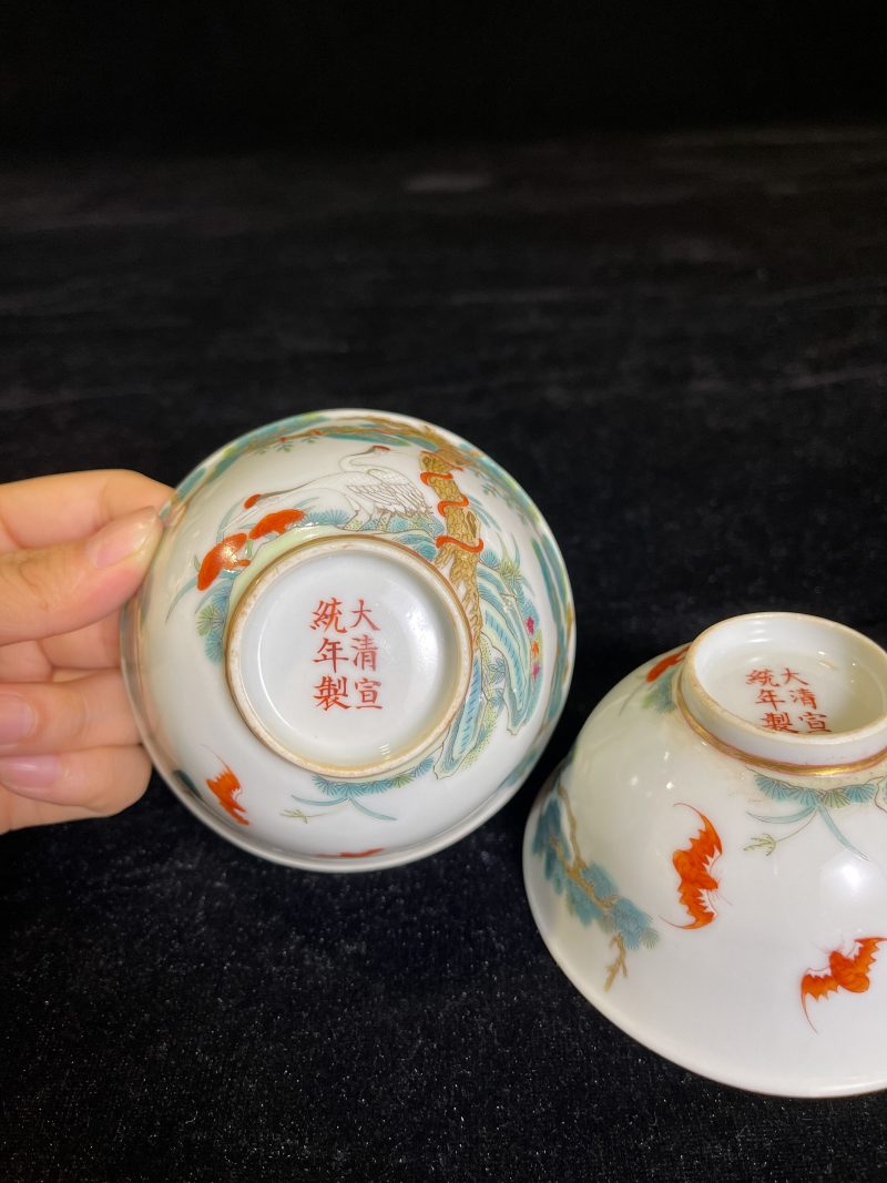 清宣统 粉彩花鸟纹杯一对 - 图5