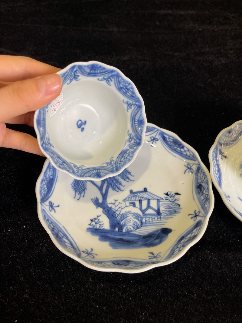 清康熙 青花杯碟两套4件 - 图3