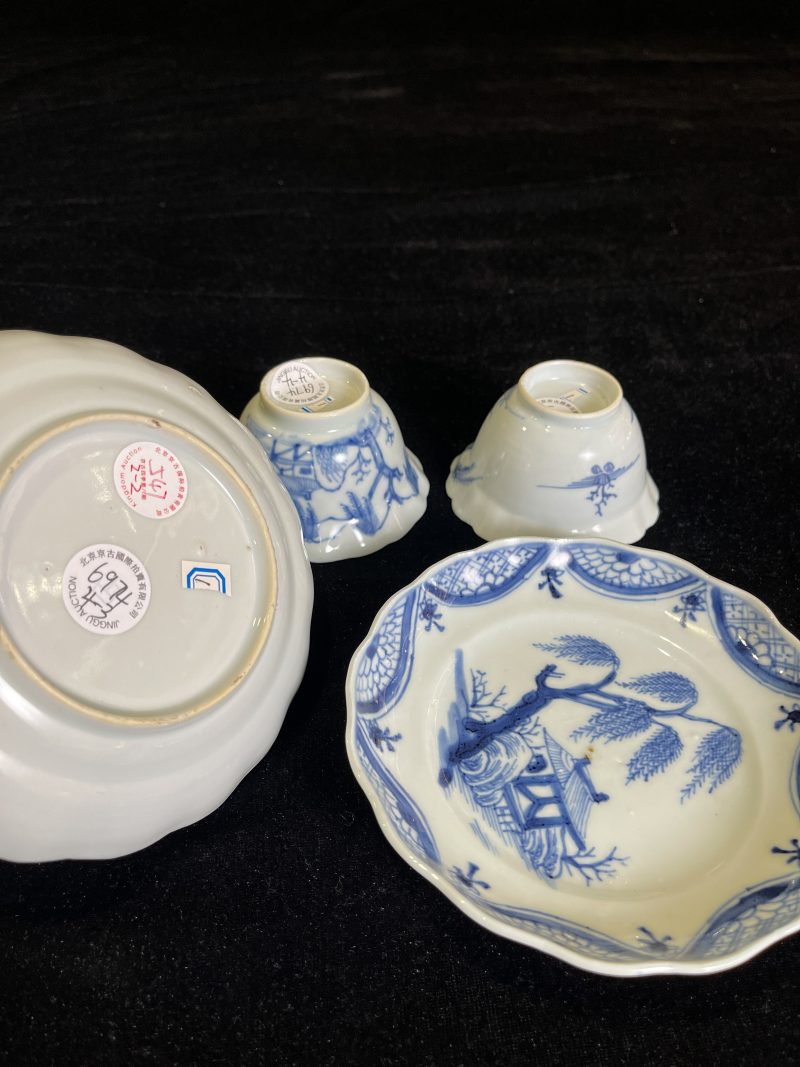 清康熙 青花杯碟两套4件 - 图4