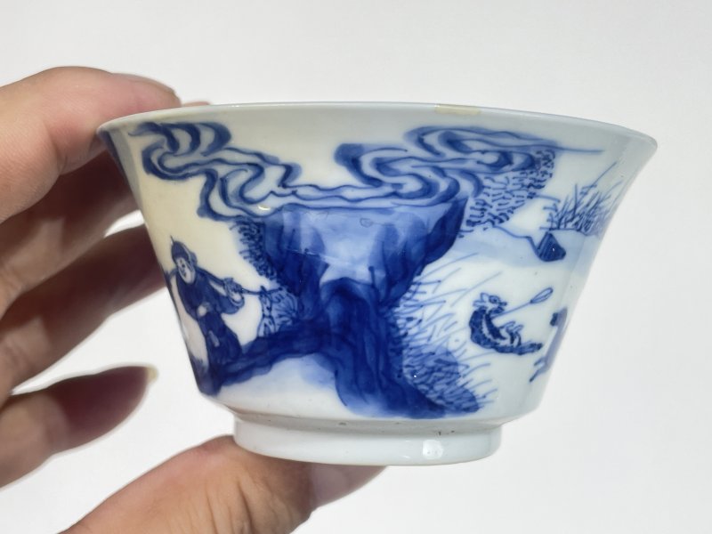 清康熙 青花狩猎图杯碟一套 - 图4