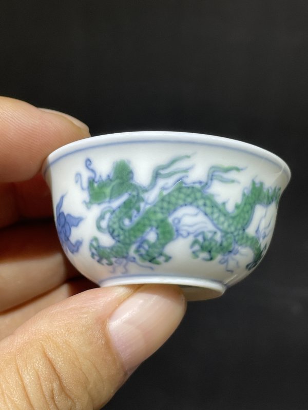 解放后 斗彩龙纹小杯一对 - 图3