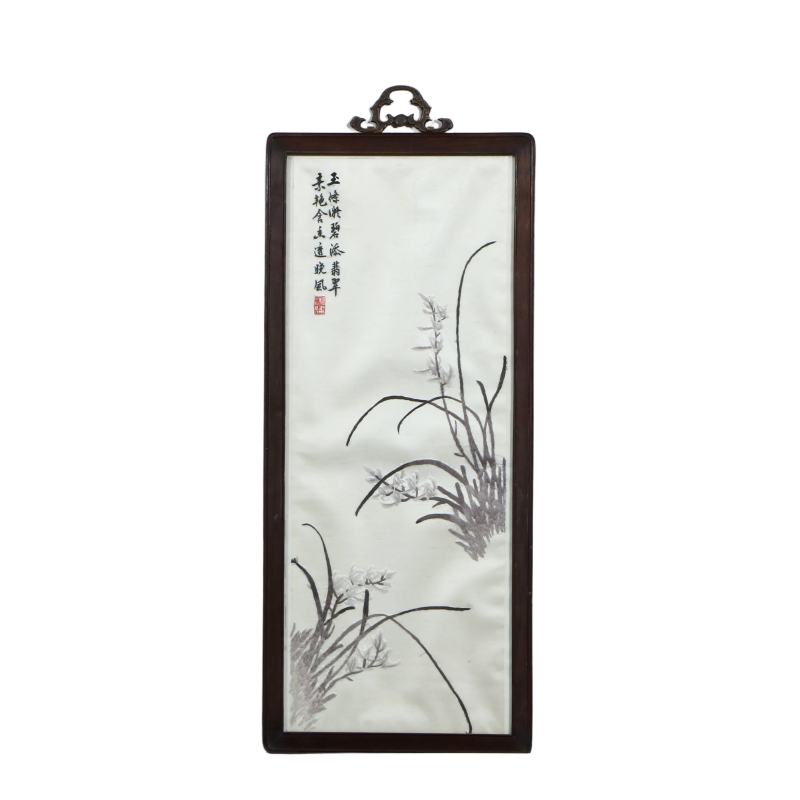 湘绣梅兰竹菊红木框四条挂屏 - 图5