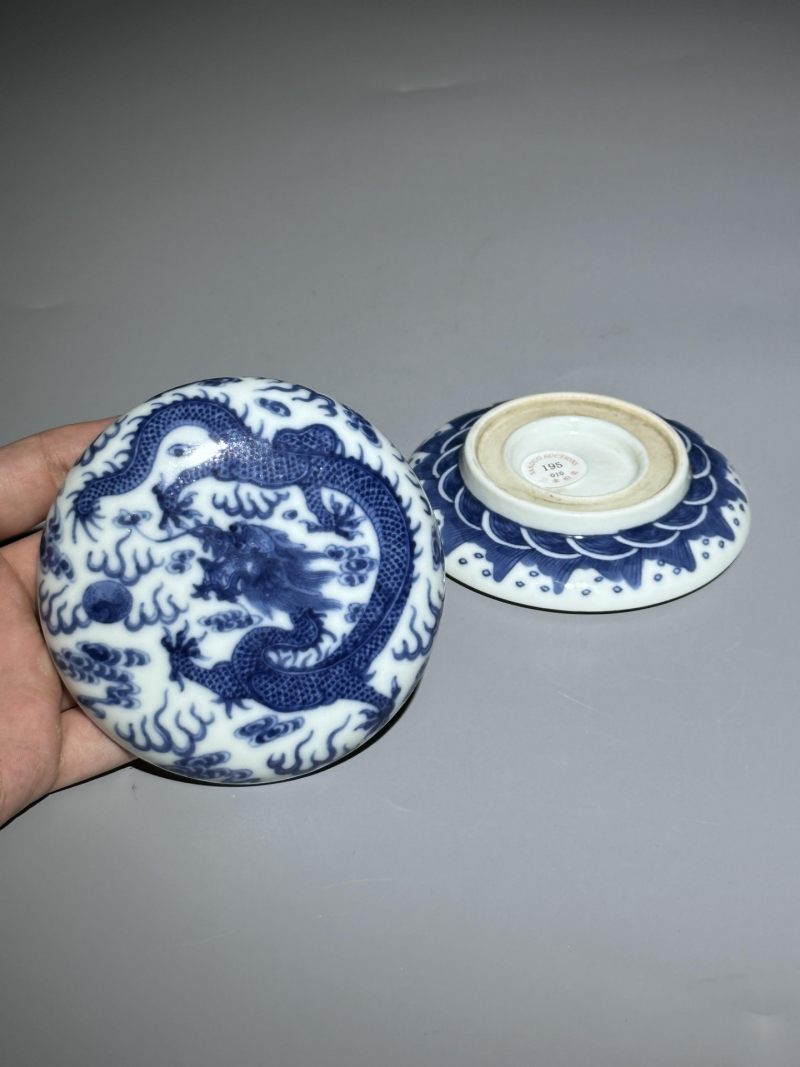    清晚期 青花龙纹印泥盒 - 图2