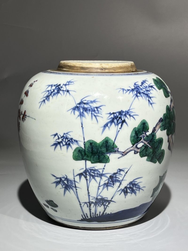    清雍正 青花加彩松竹梅罐 - 图3
