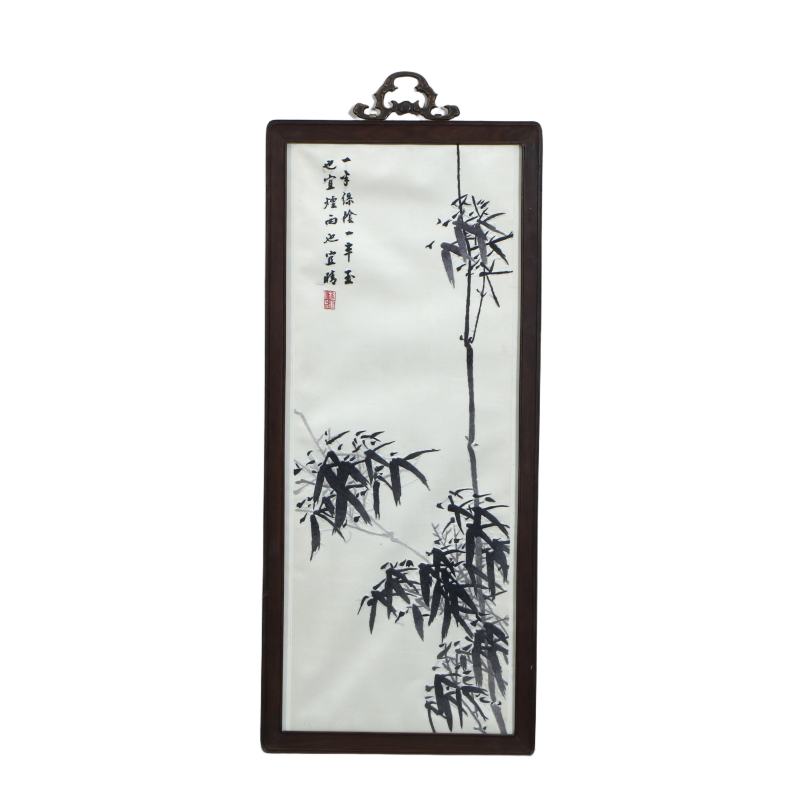湘绣梅兰竹菊红木框四条挂屏 - 图8