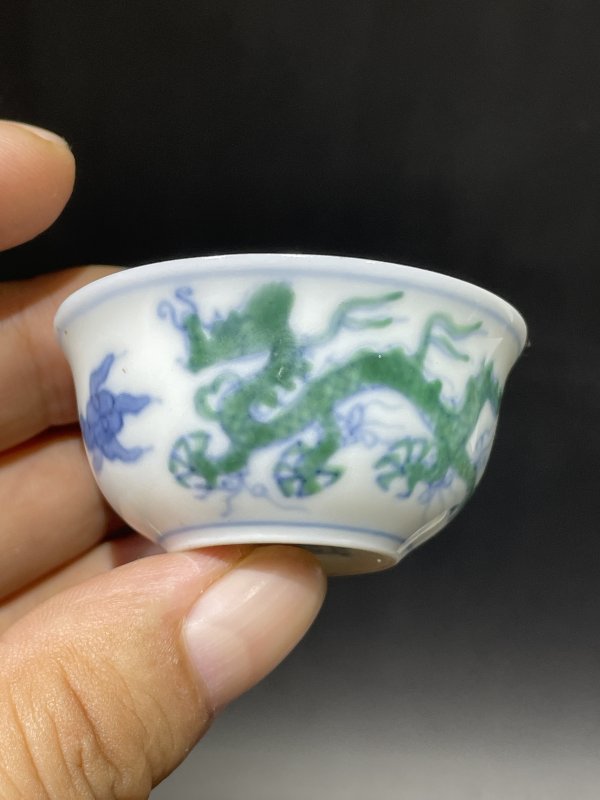 解放后 斗彩龙纹小杯一对 - 图7