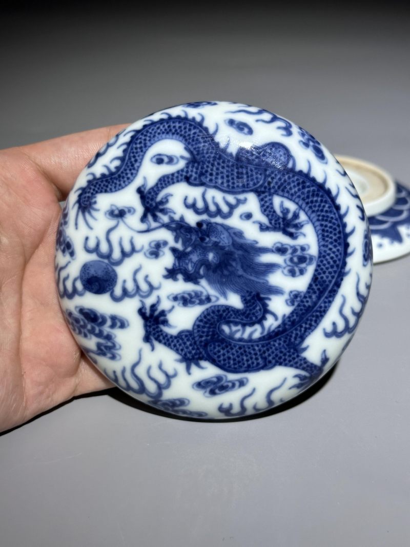    清晚期 青花龙纹印泥盒 - 图3