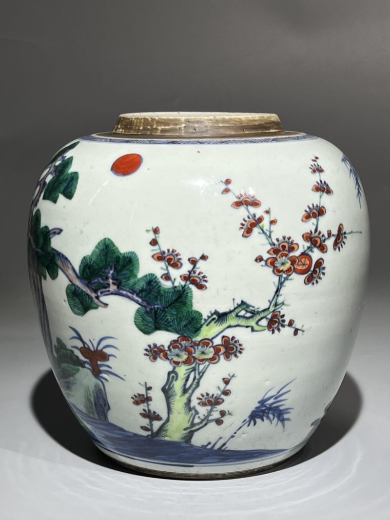    清雍正 青花加彩松竹梅罐 - 图4