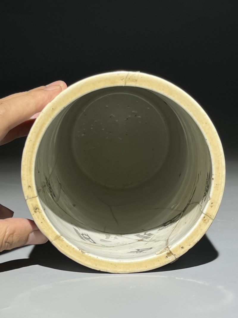    清晚期 浅降彩花鸟诗文帽筒一对 - 图8