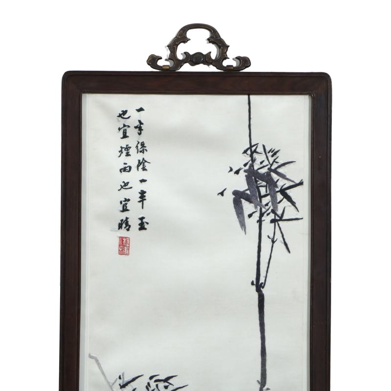 湘绣梅兰竹菊红木框四条挂屏 - 图9