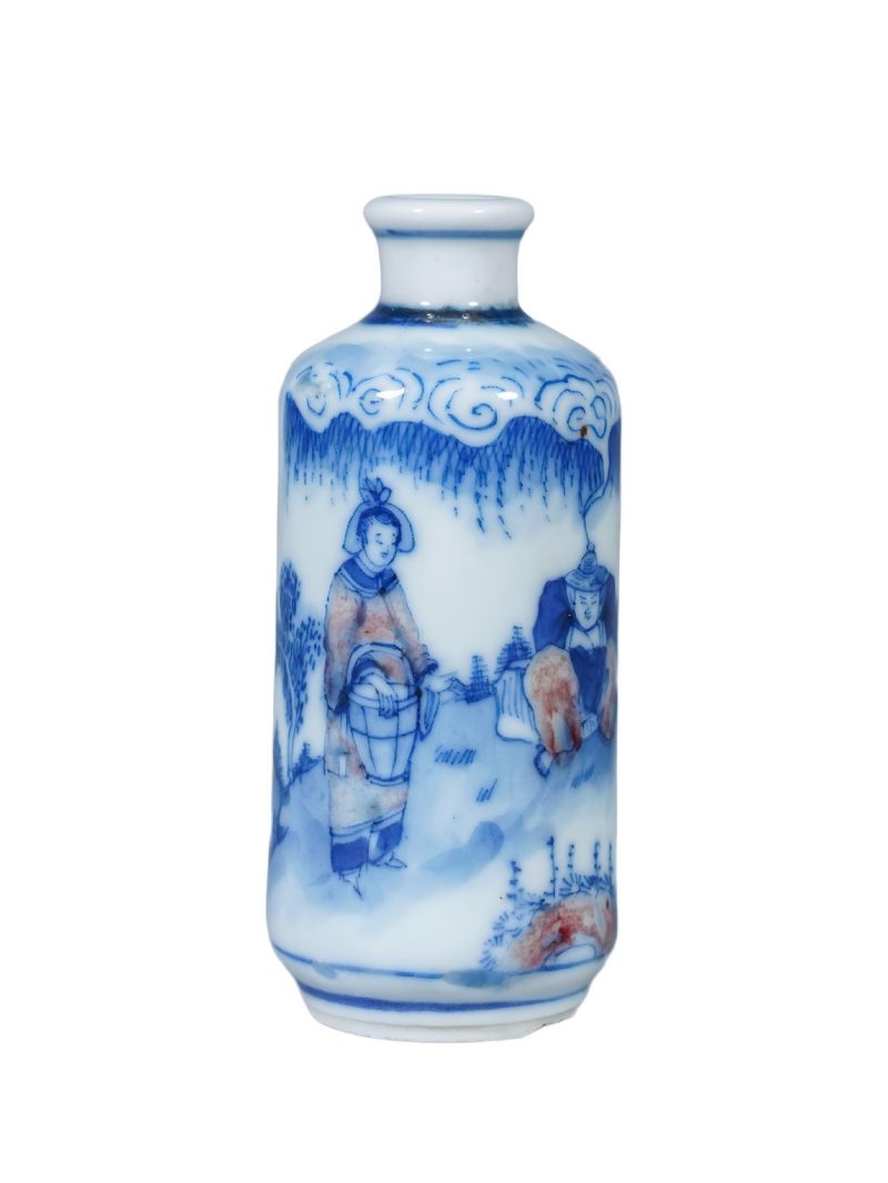    清晚期 青花釉里红牧牛图鼻烟壶