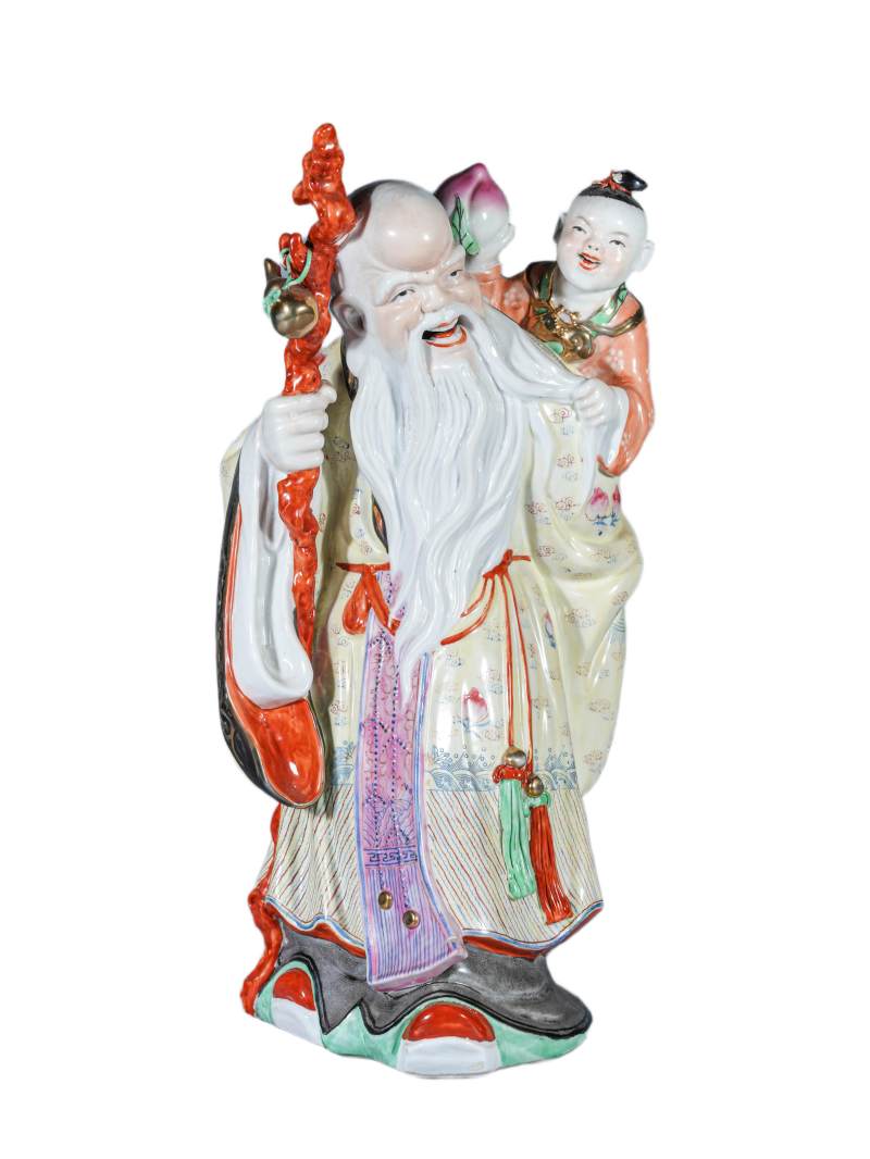    粉彩寿星童子立像 - 图1