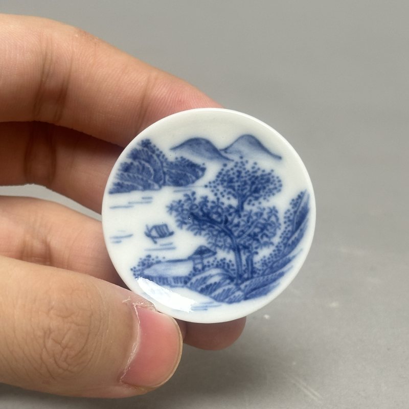 清晚期 青花山水纹烟碟 - 图2
