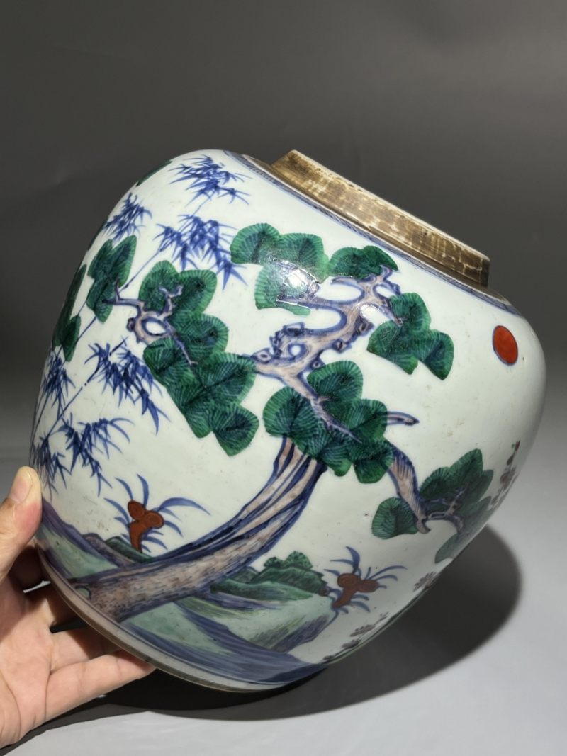    清雍正 青花加彩松竹梅罐 - 图5
