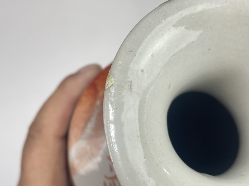 民国 矾红墨彩太师少师纹瓶 - 图10