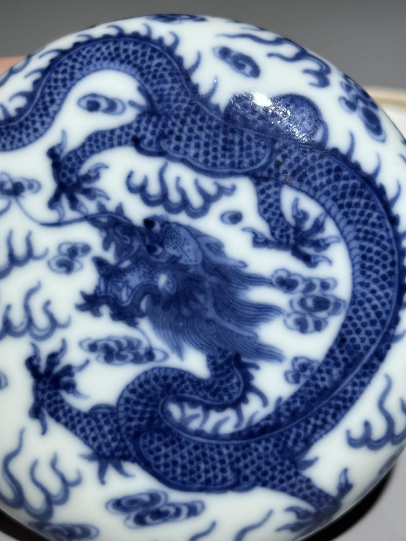    清晚期 青花龙纹印泥盒 - 图4