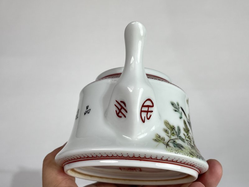 解放后 粉彩花鸟诗文茶壶 - 图7
