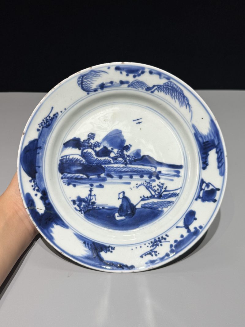    清康熙 青花山水人物盘 - 图2