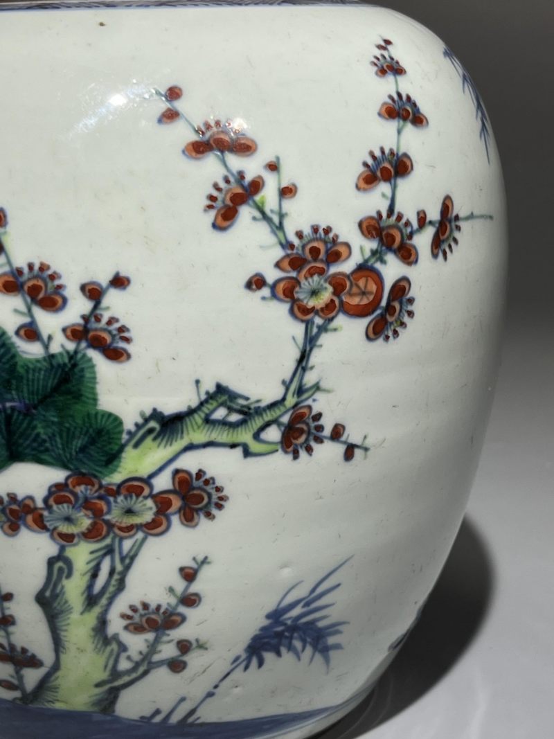   清雍正 青花加彩松竹梅罐 - 图6