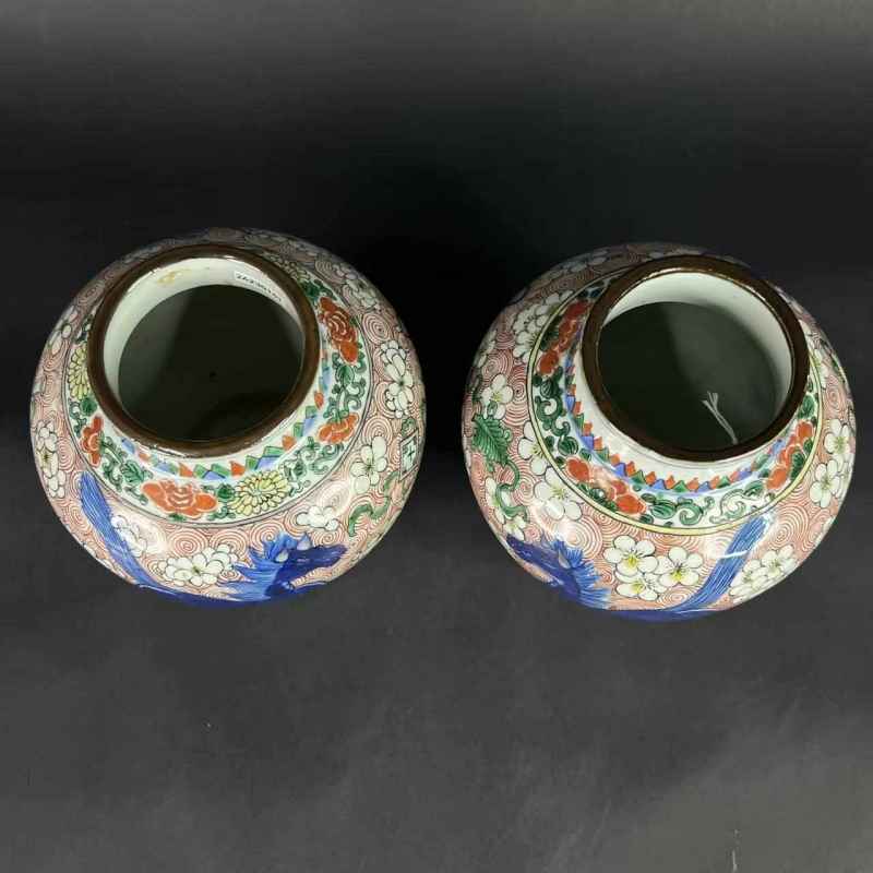 清康熙 青花五彩天马纹罐一对 - 图4