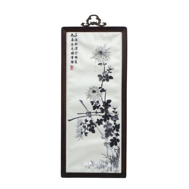 湘绣梅兰竹菊红木框四条挂屏 - 图11