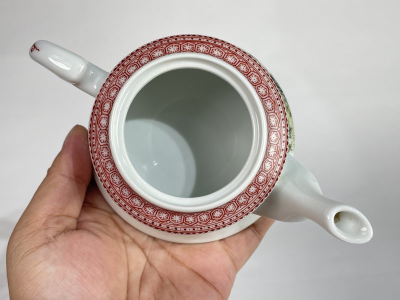 解放后 粉彩花鸟诗文茶壶 - 图8