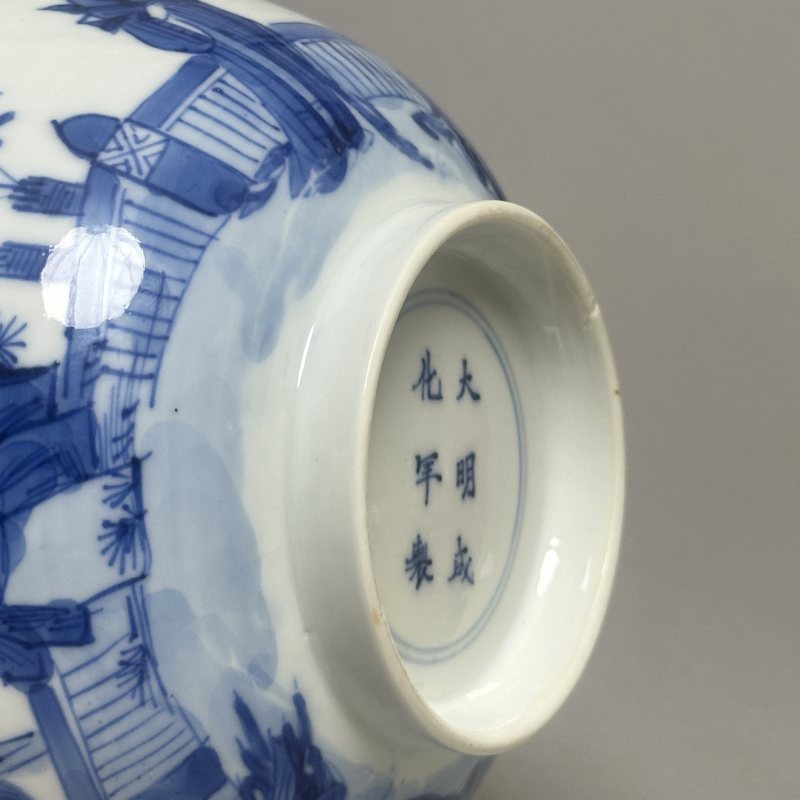 清康熙 青花仕女图盖缸 - 图7