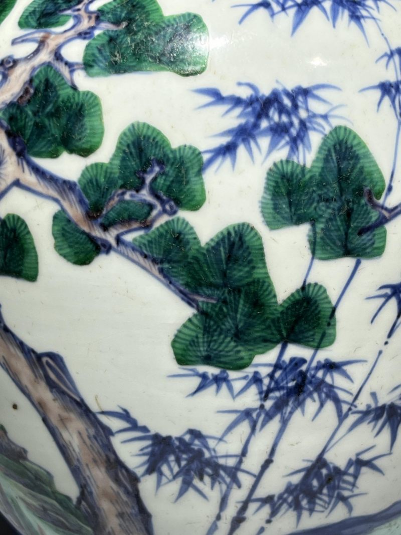   清雍正 青花加彩松竹梅罐 - 图7