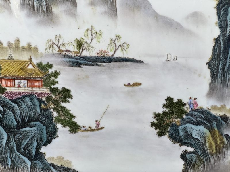    粉彩山水人物诗文瓷板 - 图12