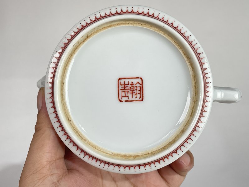 解放后 粉彩花鸟诗文茶壶 - 图9