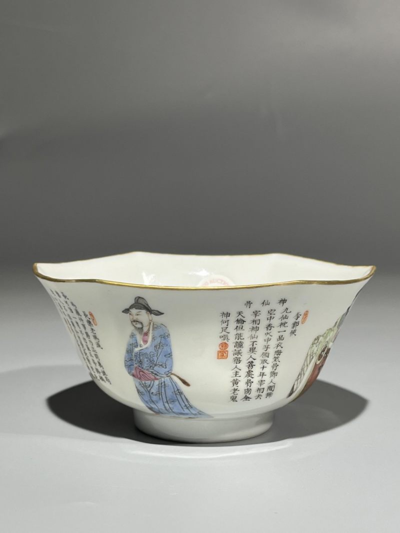    清道光 粉彩无双谱六方碗 - 图3
