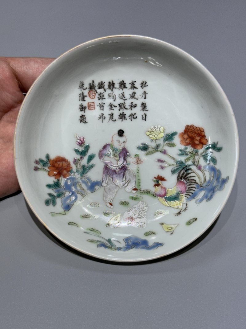    民国 粉彩鸡缸盘 - 图2