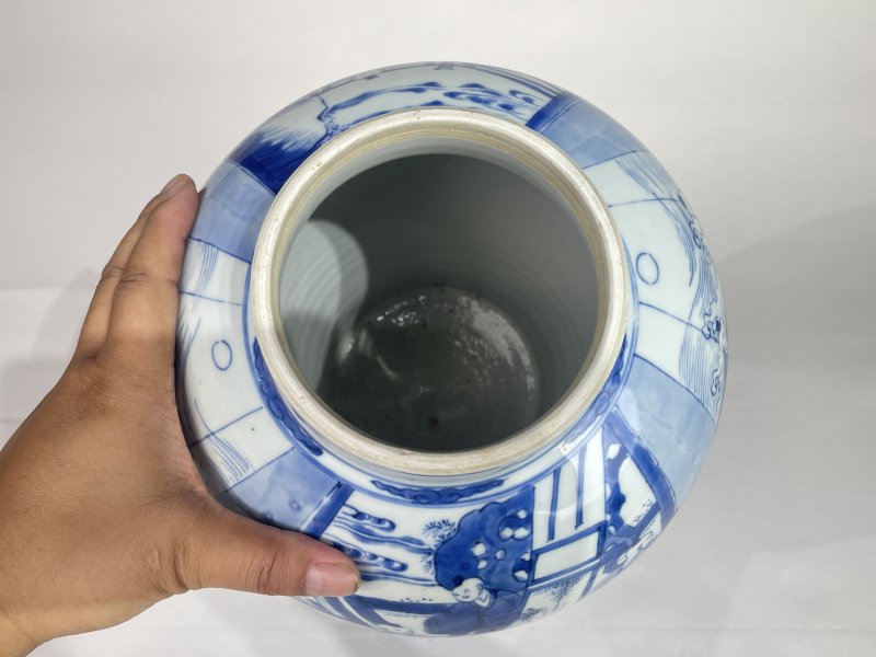 清康熙 青花十八学士图将军罐 - 图5