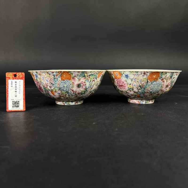 清光绪 粉彩百花不落地纹碗一对 - 图19