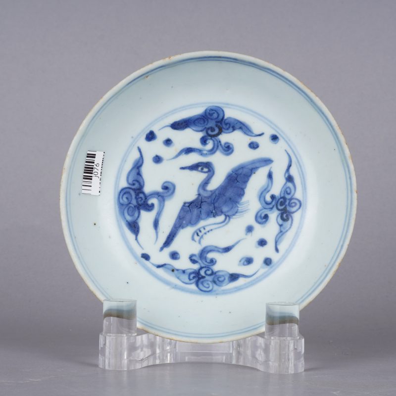 明晚期 青花云鹤纹盘 - 图1