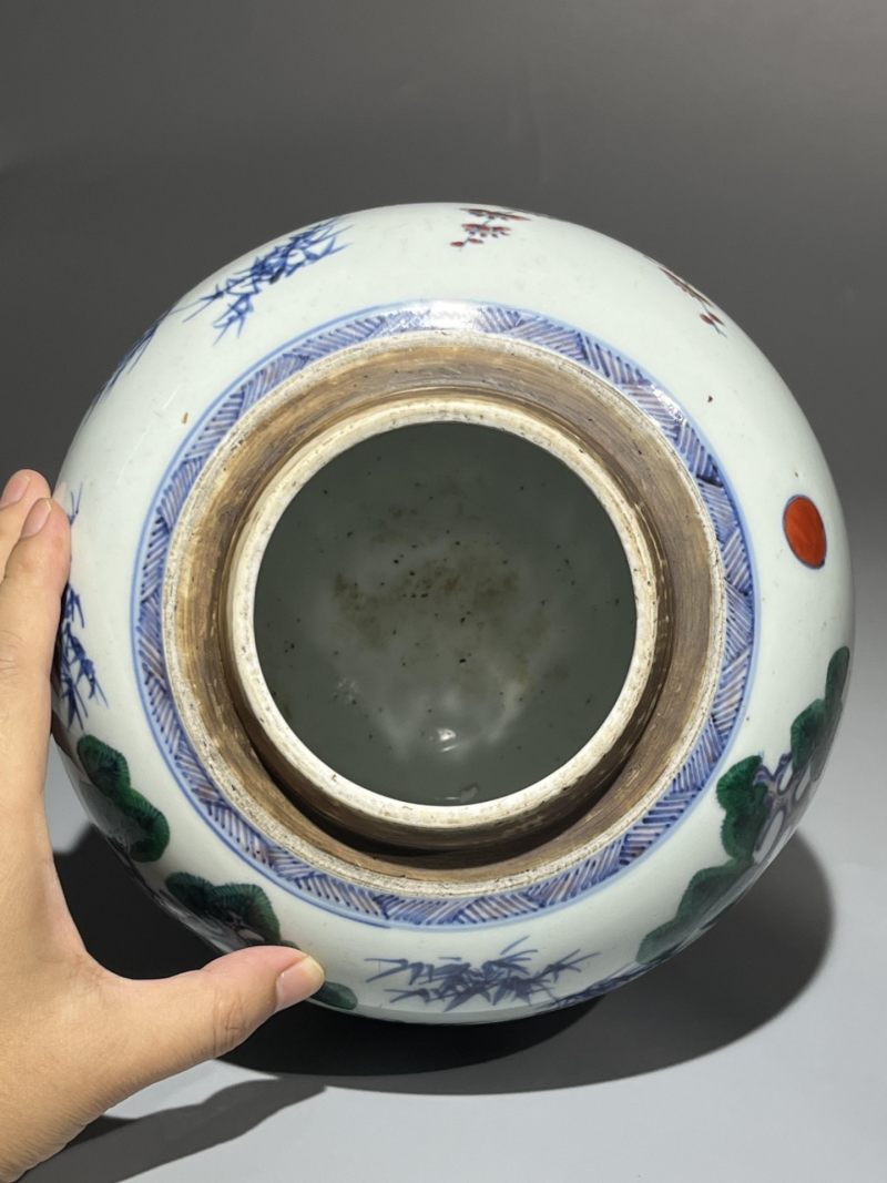    清雍正 青花加彩松竹梅罐 - 图9