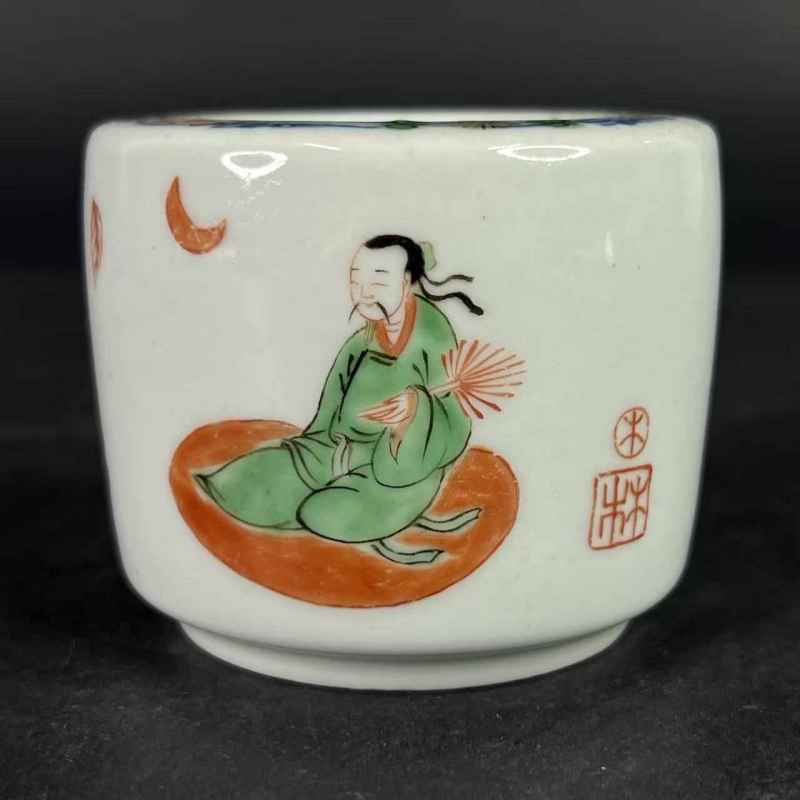 清早期 青花五彩人物诗文炉 - 图1