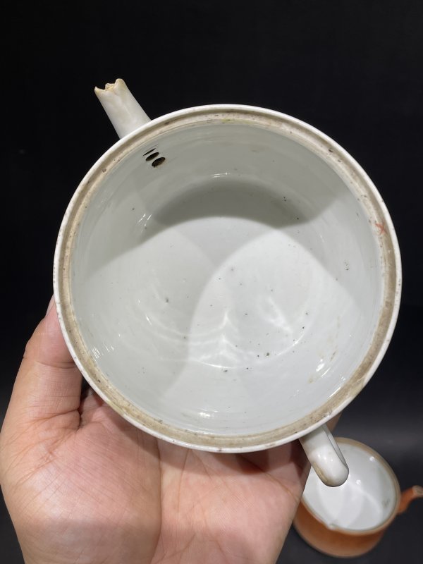 清 粉彩茶壶 杯子 盖 一组八件 - 图5