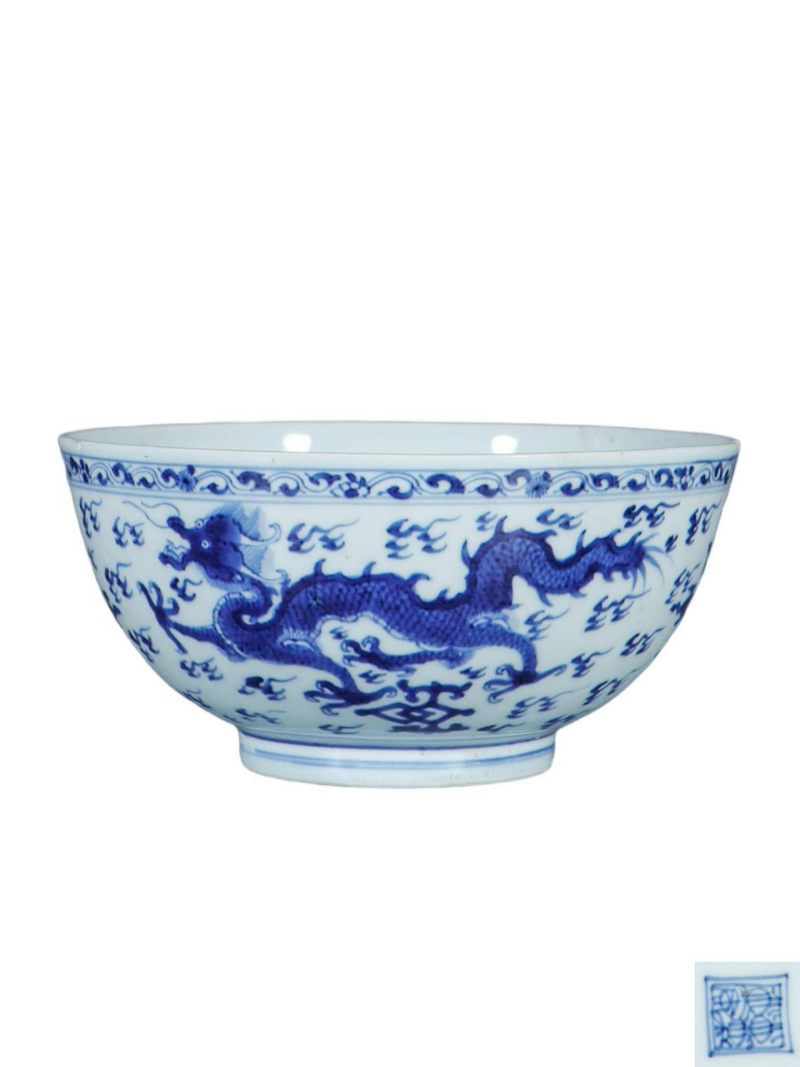    清雍正 青花双龙戏珠纹碗 - 图1