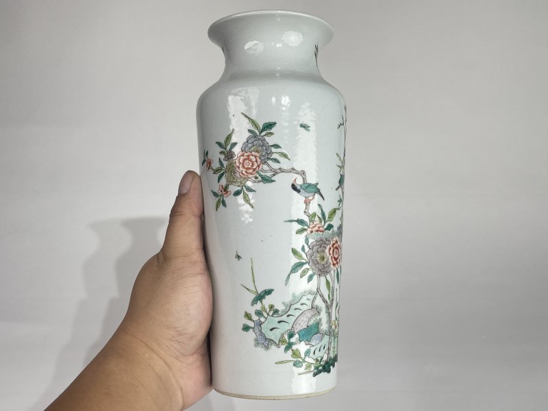 清  五彩花鸟纹筒瓶 - 图4