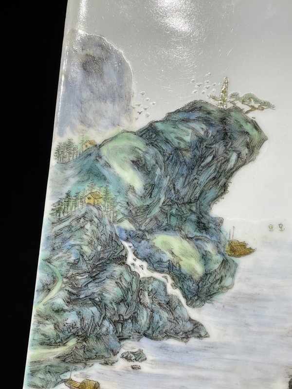 民国 粉彩山水诗文瓷板 - 图3