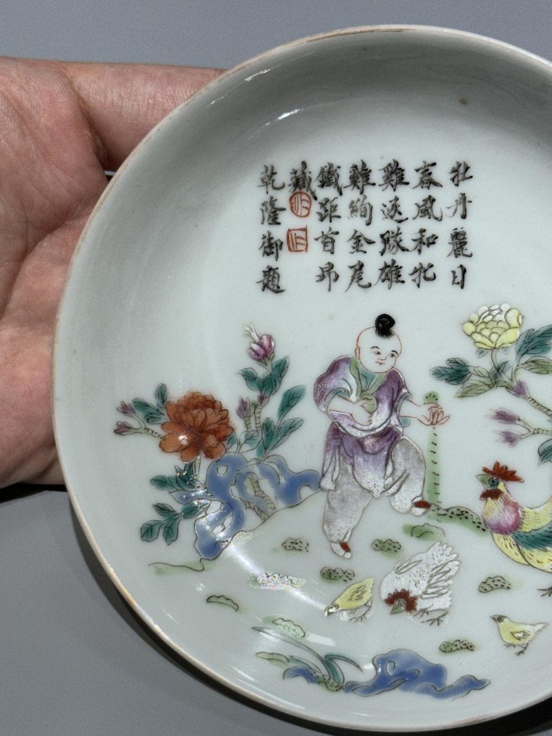    民国 粉彩鸡缸盘 - 图4