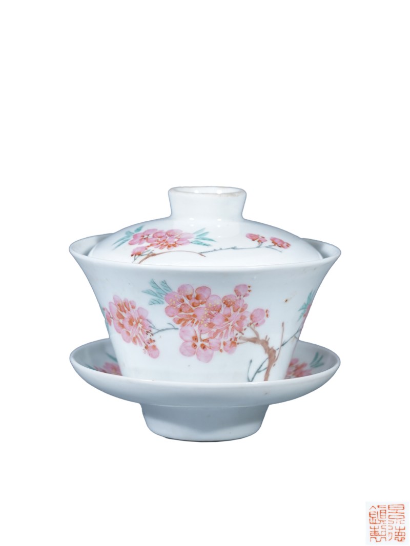    水点桃花三才盖碗 （7501毛瓷风格）
