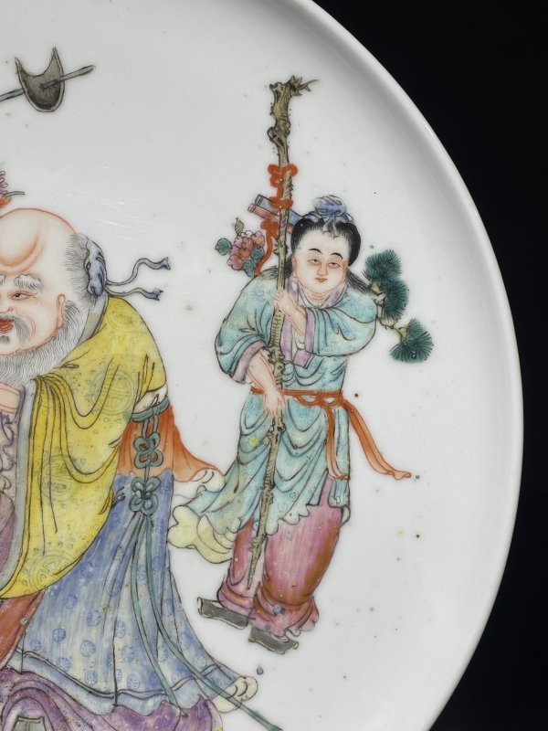 解放后 粉彩寿星图挂盘 - 图2
