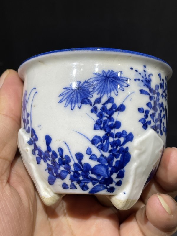 民国 青花小花盆带托 - 图4