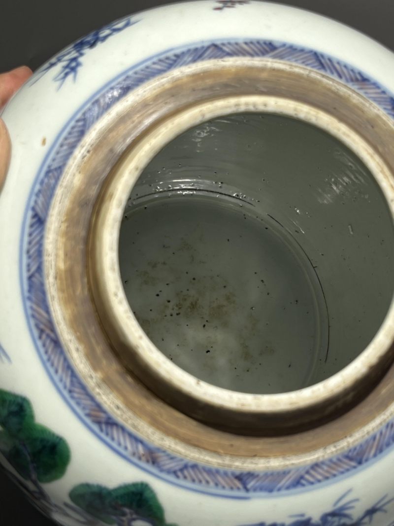   清雍正 青花加彩松竹梅罐 - 图12