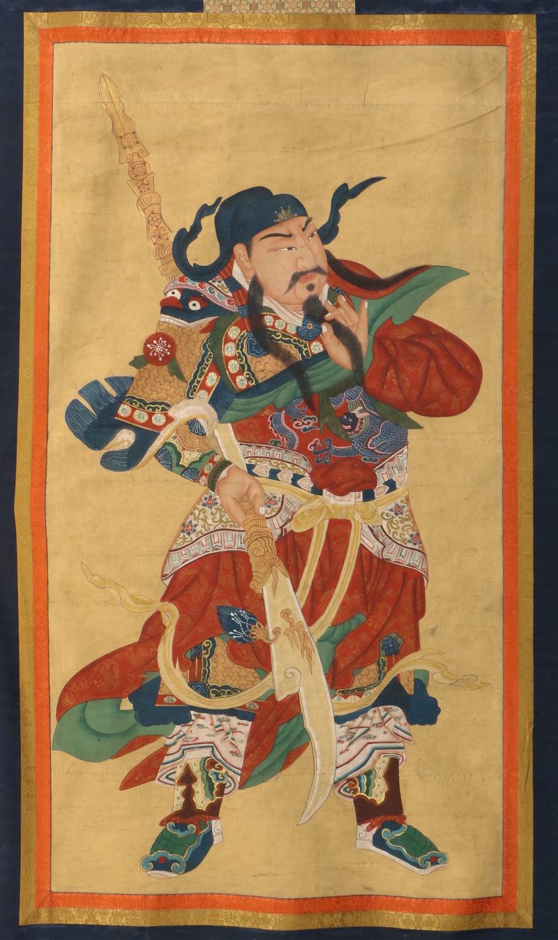 巨幅关公武财神彩绘唐卡式中堂立轴 - 图2